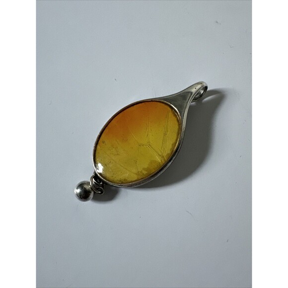 BARBARA BOSCO Hand Made Sterling Silver Yellow Butterfly Wing Necklace Pendant - Picture 3 of 4